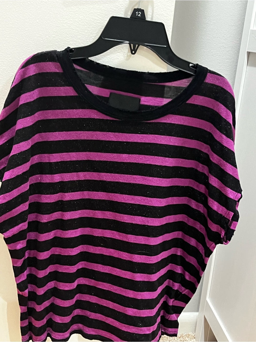 Women’s RtA Small Short Sleeve Striped Tee — Black and Magenta